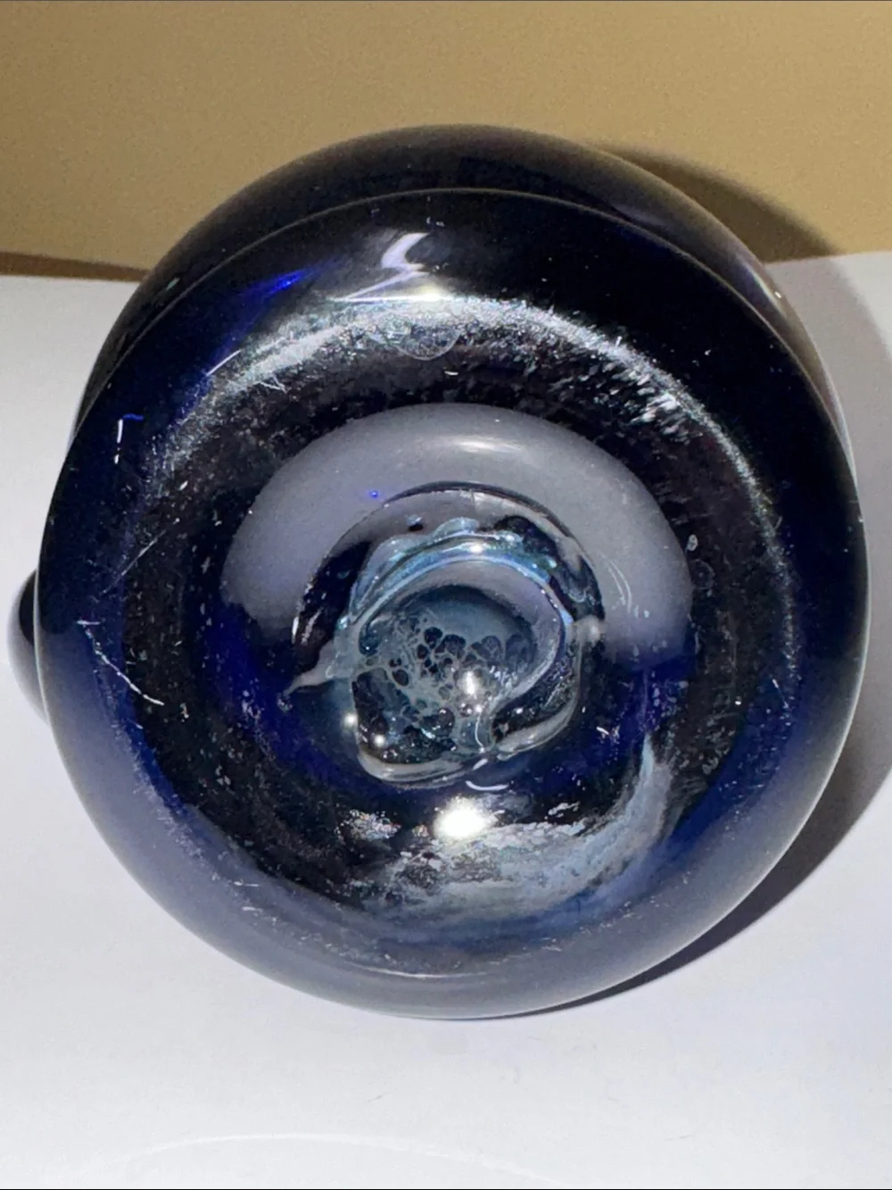 Hand Blown Glass Pitcher Cobalt Blue with Handle  6.5